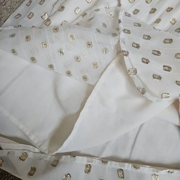 LOFT Clip Ruffle Smocked Blouse Women SZ Medium gauzy top lightweight lined Gold - Picture 11 of 15